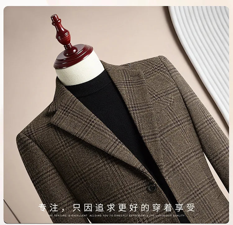 High Quality Retro Fashion 50% Woolen Men's Suit Jacket Autumn Winter Thicken Warm Business Slim Casual Wedding Coats Tailcoat