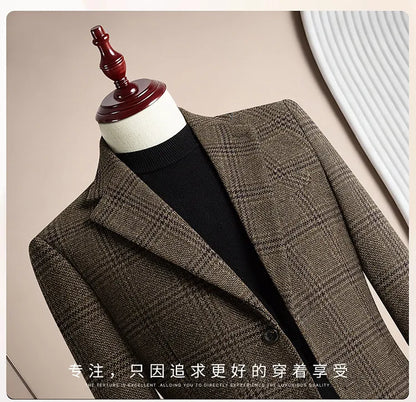 High Quality Retro Fashion 50% Woolen Men's Suit Jacket Autumn Winter Thicken Warm Business Slim Casual Wedding Coats Tailcoat