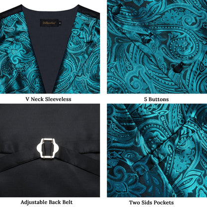 Men's Paisley Suit Vest & Tie Set – Formal Waistcoat with Necktie Pocket Square, Perfect for Weddings and Business Events