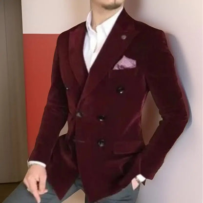 Velvet Smoking Men Suit Jacket for Men 1 Piece Slim Fit Double Breasted Wedding Groom Tuxedo Blazer 2024 Ready to Ship