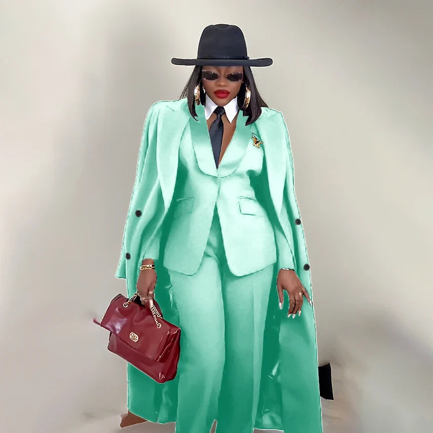 Modern Women's Suit New 3 Piece Pants Sets Blazer+Trousers+Overcoat Office Commute Elegant Style Banquet Dinner Formal Wear