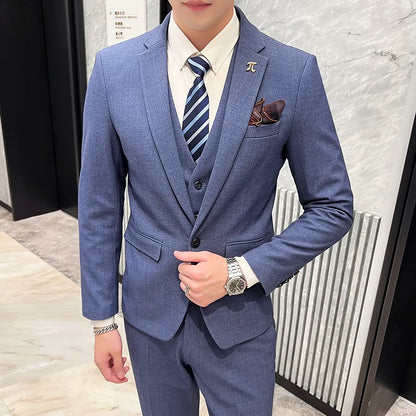 Men's 3-Piece Slim Fit Suit – Smart Casual Blazer, Vest & Pants for Business, Wedding & Formal Occasions