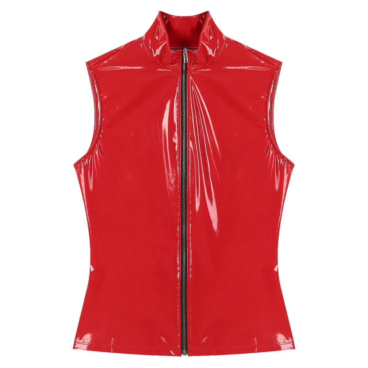Adults Wet Look Sleeveless Waistcoat Women Fashion Zipper Vest Patent Leather Tops Vests Nightclub Clubwear Clubbing Costume