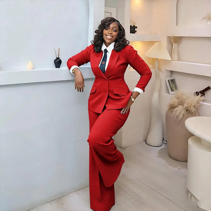 Classic Professional Burgundy Double Breasted Women's Suit Office Formal 2 Piece Jacket Pants Set Casual Daily Streetwear