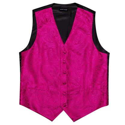 Men's Vest Set with Floral Tie Hanky and Cufflinks – Rose Pink Formal Waistcoat for Weddings and Banquets