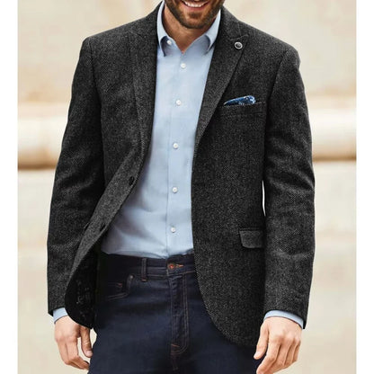 Fashion Men's Herringbone Blazer Classic Notch Lapel Jacket Elegant Slim Fit Fashion Simple Casual Business Outerwear