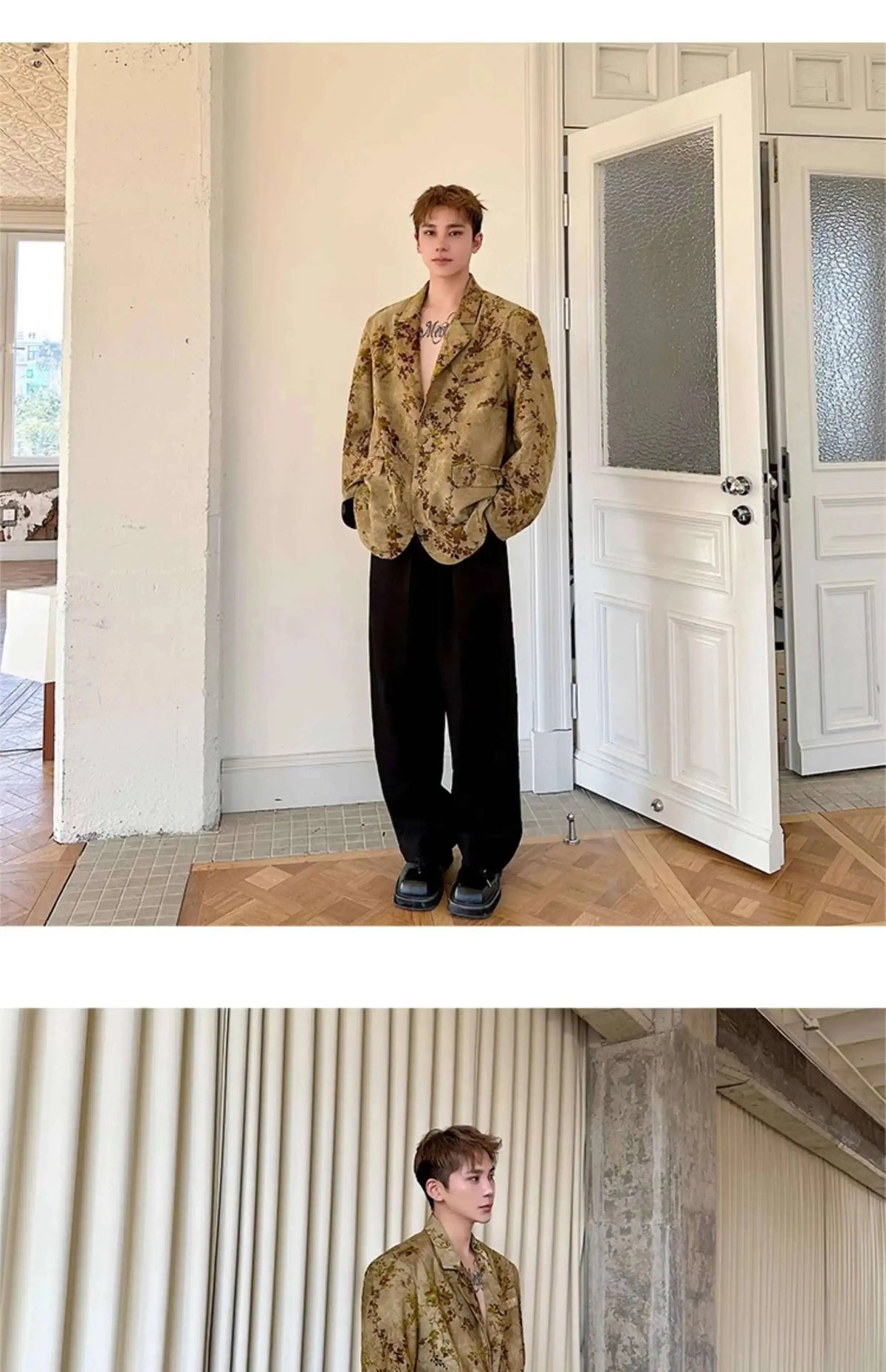Blazer Casual Elegant Temperament Jacquard 2025 Coat Spring Men's Fashion Floral Printed Loose Male Jacket Clothes JY5533