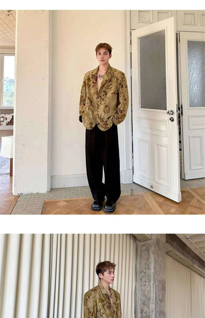 Blazer Casual Elegant Temperament Jacquard 2025 Coat Spring Men's Fashion Floral Printed Loose Male Jacket Clothes JY5533
