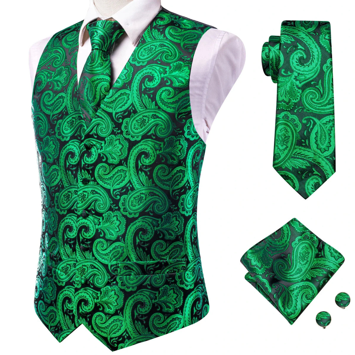 Men's Vest Suit Set – Champagne Gold Paisley Waistcoat for Weddings & Formal Events