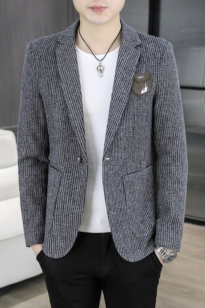 2025 Autumn Men's Casual Suit Jacket Fashion Slim Fit Striped Blazers Streetwear Social Business Versatile Formal Dress Coats