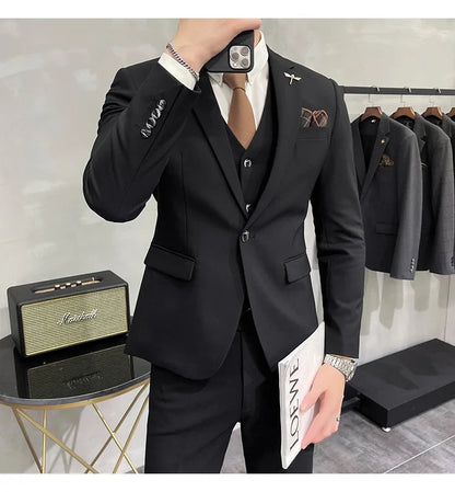 (Jacket +Vest+Pants) Plus Size 7XL-S Men Korean Slim Fit Groom Wedding Business Casual Tuxedo Mens Work Social Suit 3 Pieces