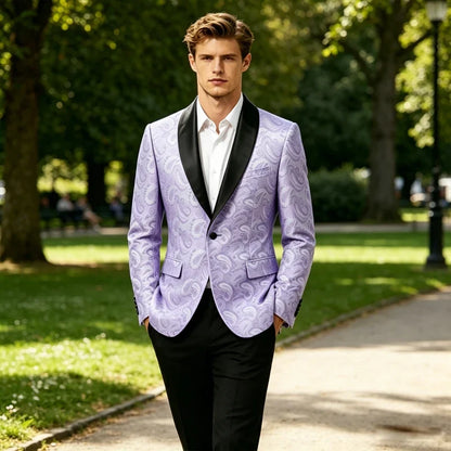 Men's Tuxedo Blazer Paisley Jacquard Shawl Lapel Single Button Slim Fit Jacket for Wedding Party Prom