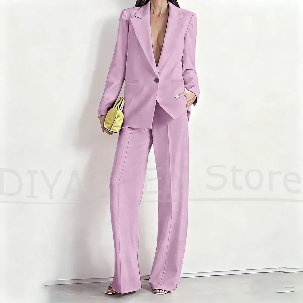 Women's Suit Set Peak Lapel One Button Blazer and Wide-Leg Pants Fashion Formal Casual Party Office Stylish Pants Sets Two Piece