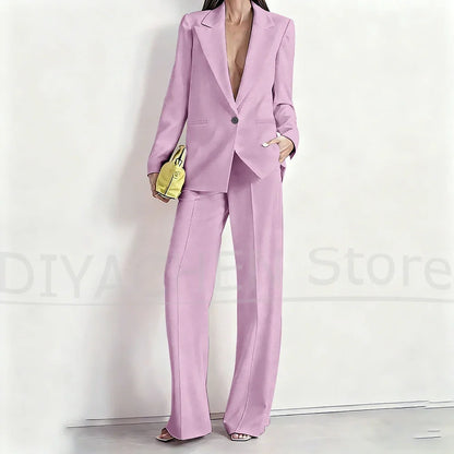 Women's Suit Set Peak Lapel One Button Blazer and Wide-Leg Pants Fashion Formal Casual Party Office Stylish Pants Sets Two Piece