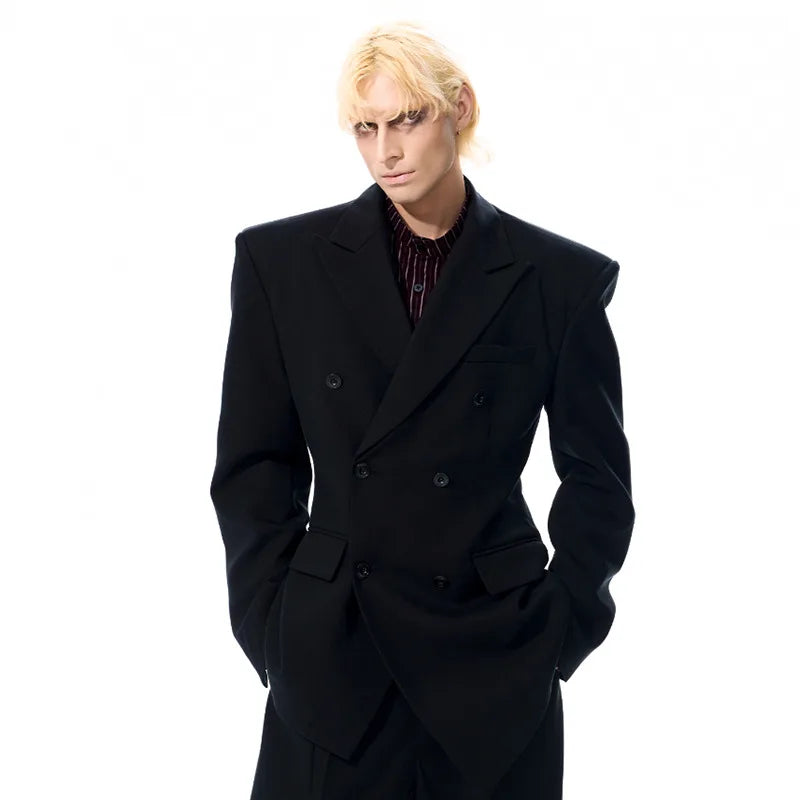 Luxury Social Clothes Men's Fashion Detachable Leather Neck Design Blazer Coat Men's 2025 Double Breasted Jacket JY4350