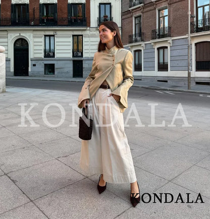 Women Chic Flared Sleeve Blazer Elegant Leisure Turtleneck Blazer 2026 Spring Summer Trendy Ladies High Street Blazer