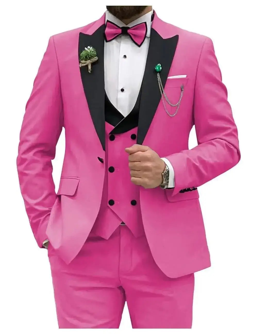 Slim Fit Peaked Lapel Formal Men Suits Solid Business Wedding Tuxedo Fashion Groom Outfit with Blazer Vest Pants for Prom Dinner