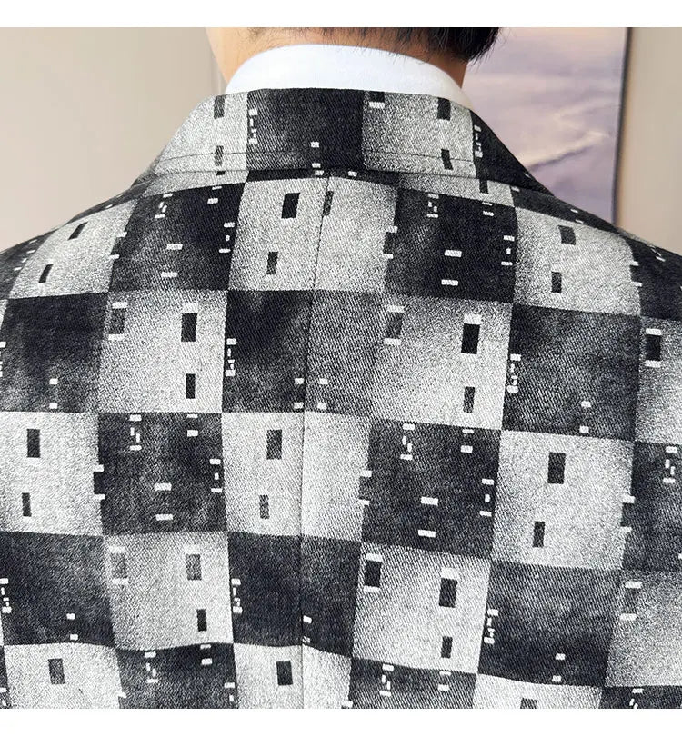 Korean Jacquard Denim Jacket for Men Autumn Winter Casual Business Men Blazers Slim Fit Wedding Social Dress Coat Men Clothing