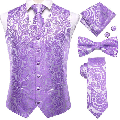 Men's Suit Vest Set – Broadcloth Waistcoat with Tie, Bowtie, Hanky & Cufflinks for Weddings & Office