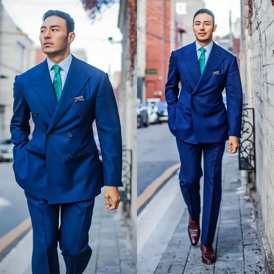 Black Stripe Suits For Men Double Breasted Peaked Lapel Luxury Outfits Wedding Clothing 2Piece Jacket Pants Slim Fit Blazer