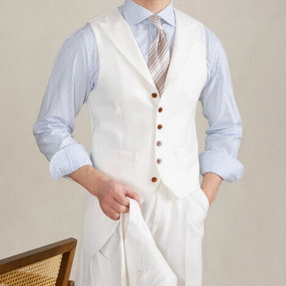 Men's Vest White Collar Vintage Lapel Single Button Waistcoat for Wedding & Formal Occasions
