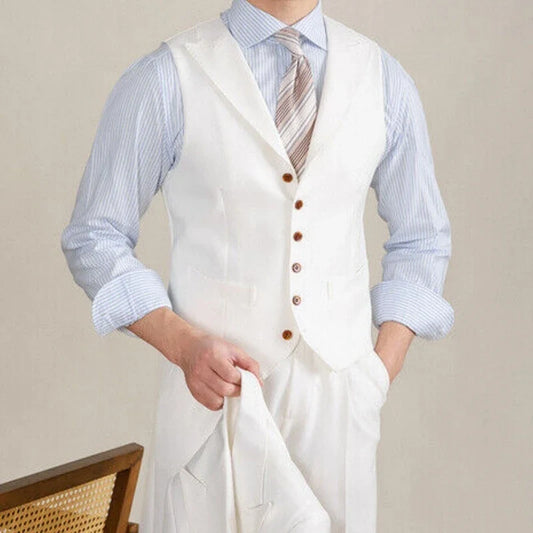 Men's Vest White Collar Vintage Lapel Single Button Waistcoat for Wedding & Formal Occasions