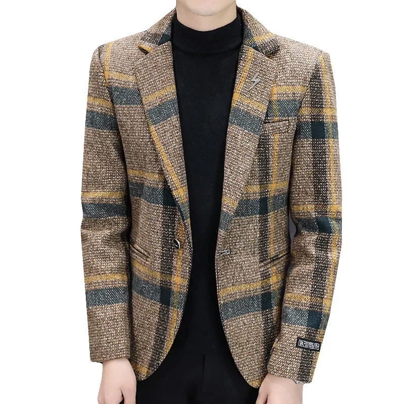 Men's Smart Casual Blazer – Autumn Winter Fleece Lined Single Breasted Suit Jacket