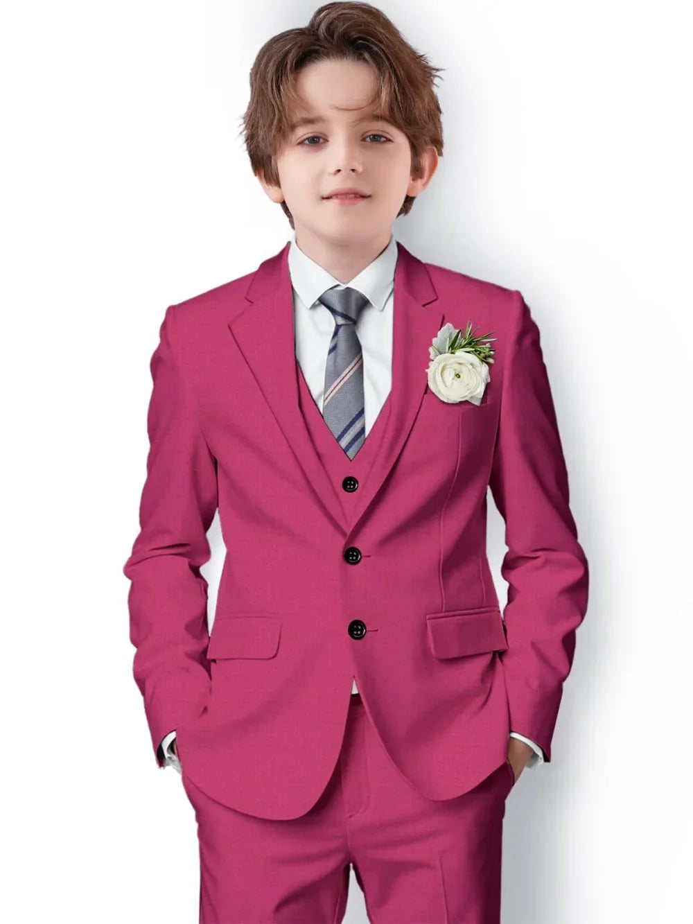 New Boys Slim Fit Suits 3 Pieces For Birthday Party Notched Lapel Kids Formal Suit Set Wedding Ring Bearer Outfit 2-20T