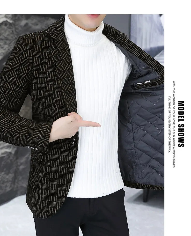 2026 Blazer Autumn and Winter Men's Fashion Outdoor Wedding Trend Slimming Business Casual Korean Version Thickened Warm Blazer