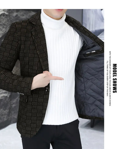 2026 Blazer Autumn and Winter Men's Fashion Outdoor Wedding Trend Slimming Business Casual Korean Version Thickened Warm Blazer