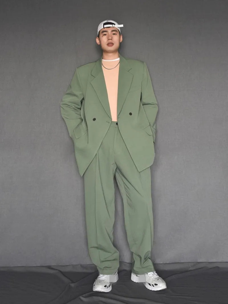 New Designer Men Loose Fit Double Breasted Blazer Pants Two Piece Set Oversized Business Casual Matching Set Fashion Suits Male