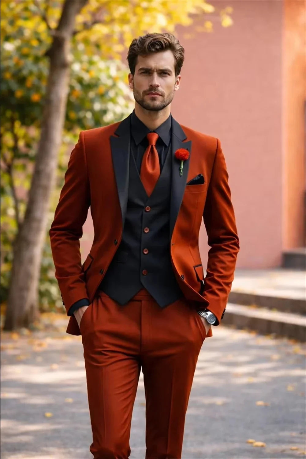 Men's 3-Piece Slim Fit Suit – Groomsmen & Wedding Suit – Jacket, Vest & Pants
