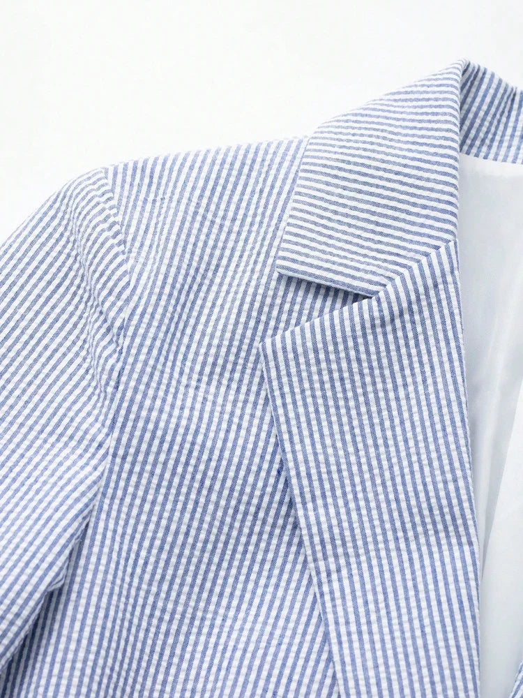 Women's Fashion Striped Blazer Coat with Front Buttons, Long Sleeve, Female Outerwear for Office and Business Wear
