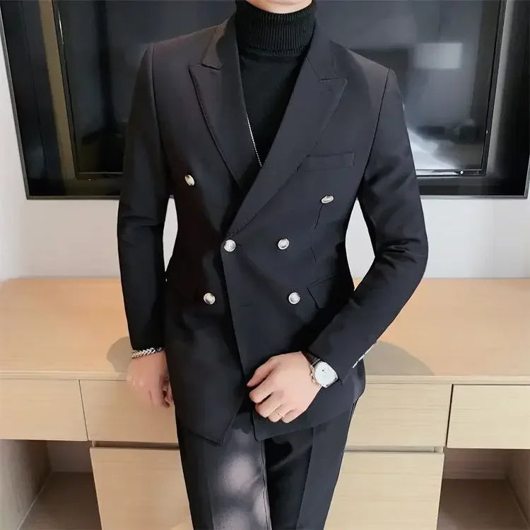 Men's Double Breasted Blazer Korean Style for Banquet and Business