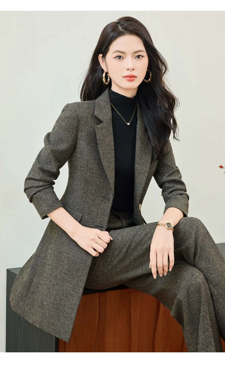 High End Windbreaker Coat Professional Suit Female Autumn Winter Formal Ladies Lengthen Business Suits Women Work Office Uniform