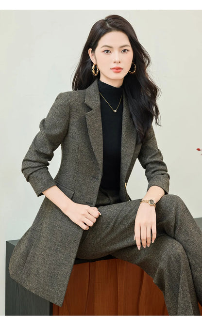 High End Windbreaker Coat Professional Suit Female Autumn Winter Formal Ladies Lengthen Business Suits Women Work Office Uniform