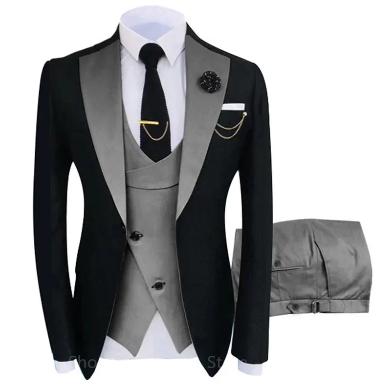 Nouveau costume 3 pièces pour homme, costume homme, revers châle, blazer, smoking, populaire pour fête et mariage (blazer+gilet+pantalon)