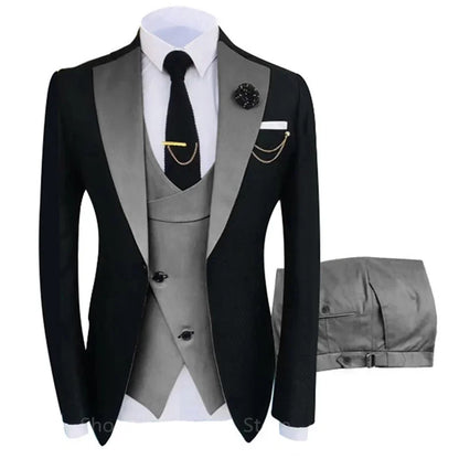 Nouveau costume 3 pièces pour homme, costume homme, revers châle, blazer, smoking, populaire pour fête et mariage (blazer+gilet+pantalon)