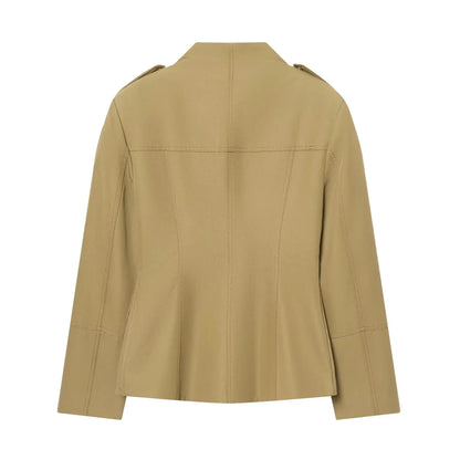 Fashion Women Slim Safari Blazer Jacket 2026 Stand Collar Long Sleeve Pocket Vintage Trench Coat Female Elegant Street Blazer