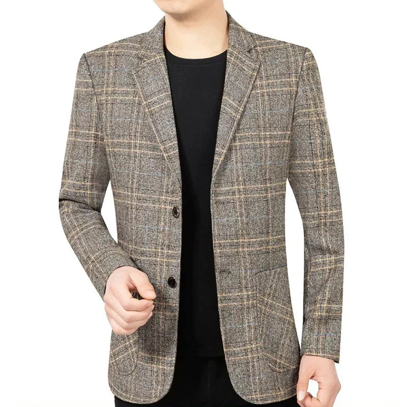 2026 Blazer Men's Fashionable Business Banquet Dance Singer Plaid Fitted Casual Trendy Wedding Banquet Dress Performance Blazer