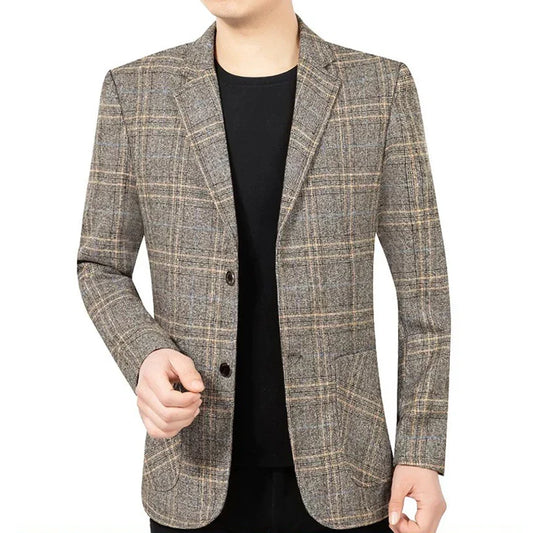 2026 Blazer Men's Fashionable Business Banquet Dance Singer Plaid Fitted Casual Trendy Wedding Banquet Dress Performance Blazer