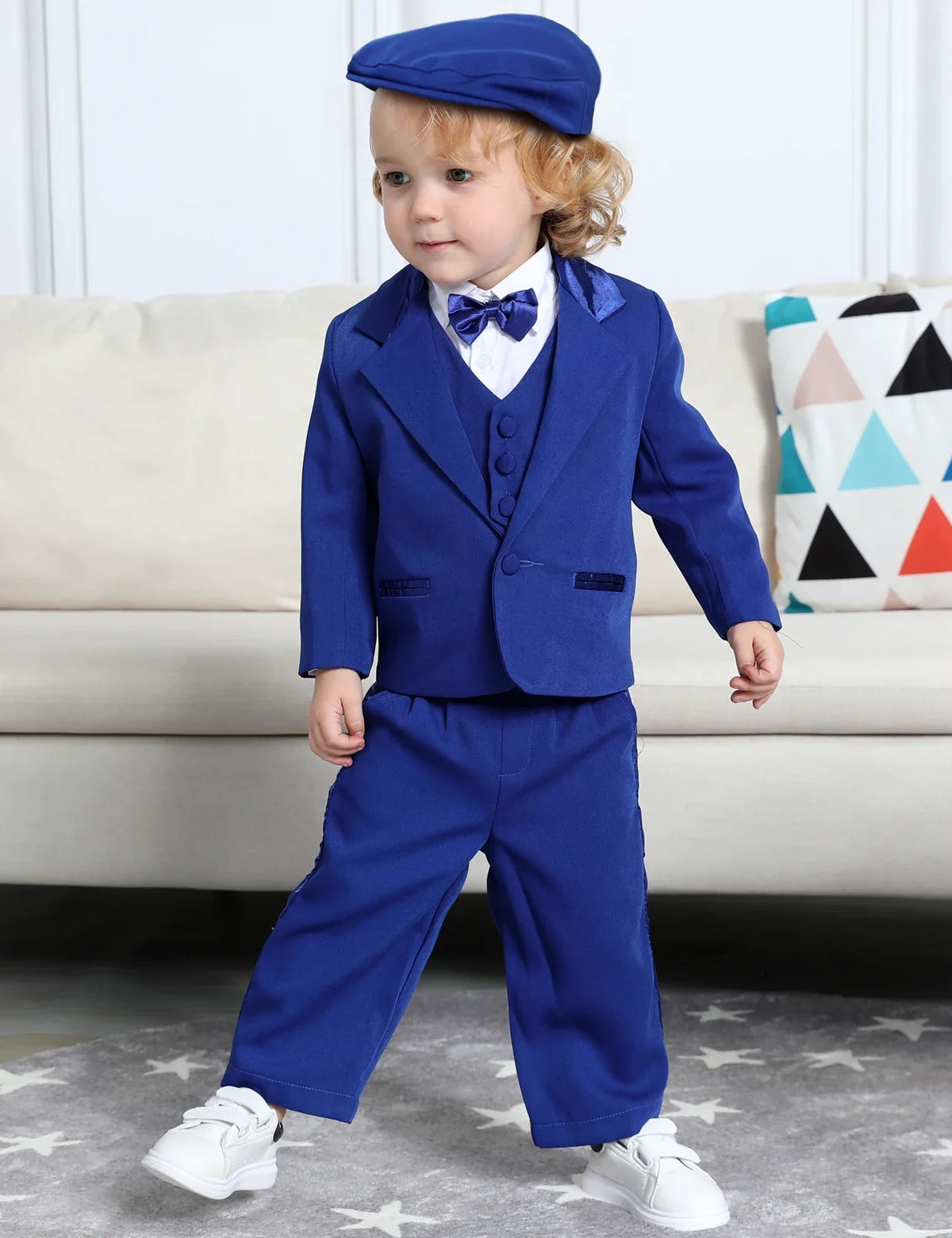 Baby Boy Baptism Outfit Infant White Christening Suit with Hat Toddler Wedding Birthday Party Clothing Long Sleeved Tuxedo 5PCS