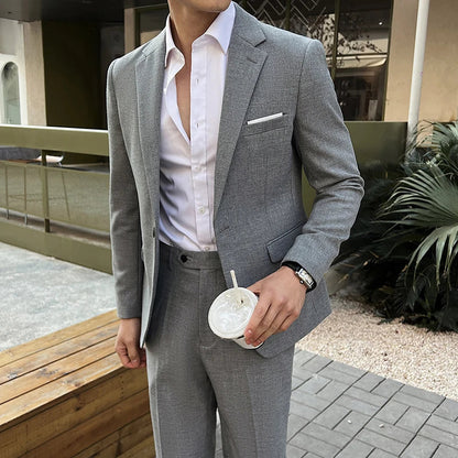 (Jacket +Pants) 2025 New Luxury Elegant Men's Suits 2 Piece Set Fashion Korean Casual Slim Fit Social Groom Wedding Tuxedo