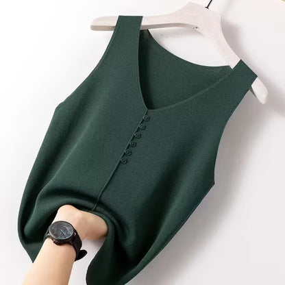 Summer Women's Tank Top Silk V-neck Wide Shoulder Strap Color Knitted Shirt Sleeveless Top Student Ice Silk Vest