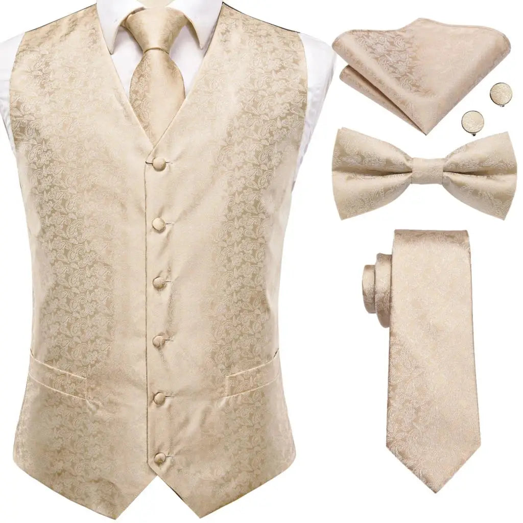 Men's Suit Vest Set – Broadcloth Waistcoat with Tie, Bowtie, Hanky & Cufflinks for Weddings & Office