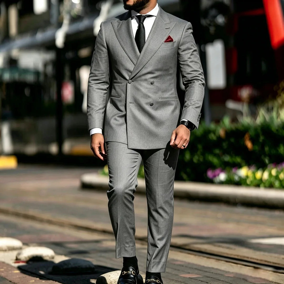 Men Suit Yellow 2 Pieces Double Breasted Solid With Lapel For Wedding Groom Banquet Party Prom Business Work Office Jacket Pants