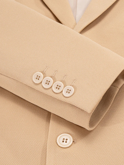 Khaki Solid Slim Fit Men Formal Blazer, Notch Collar Two Button Suit Jacket Wedding Ceremony Daily Banquet Outfit