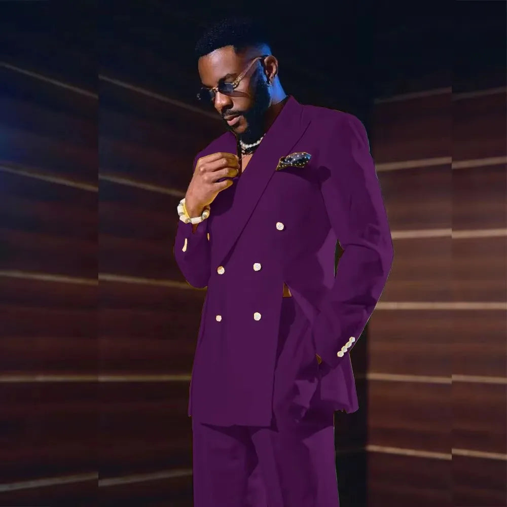 Costume Homme 2 Pièces Revers Pointe Croisé Blazer avec Pantalon pour Mariage Bal de Promo Dîner Tenue Décontractée Chic