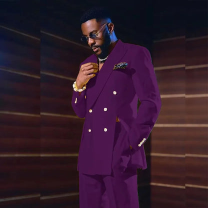Costume Homme 2 Pièces Revers Pointe Croisé Blazer avec Pantalon pour Mariage Bal de Promo Dîner Tenue Décontractée Chic