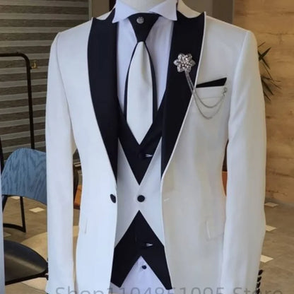 Costume 3 pièces homme coupe ajustée de luxe pour mariage, smoking, blazer, gilet et pantalon, ensembles de costumes d'affaires formels